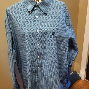 Cinch Men's Blue Geometric Dress Shirt